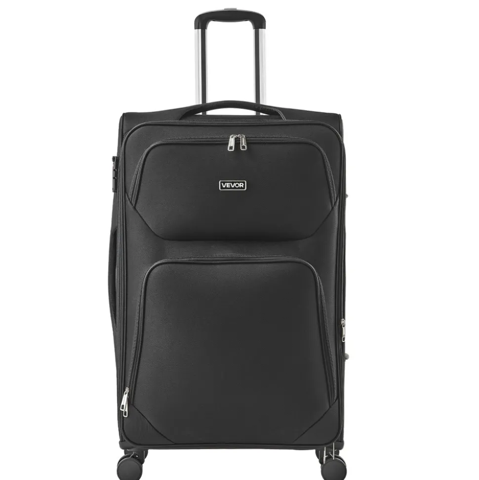 VEVOR Softside Expandable Luggage with Spinner Wheels, 28-Inch Softside Checked Large Luggage, Lightweight Checked Suitcase with Expandable Zippered Pocket and TSA Lock, Black