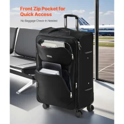 VEVOR Softside Expandable Luggage with Spinner Wheels, 28-Inch Softside Checked Large Luggage, Lightweight Checked Suitcase with Expandable Zippered Pocket and TSA Lock, Black