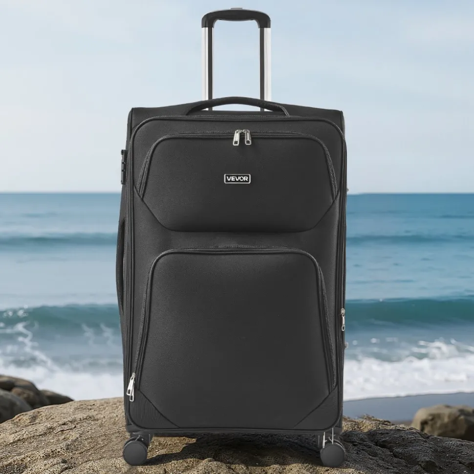 VEVOR Softside Expandable Luggage with Spinner Wheels, 28-Inch Softside Checked Large Luggage, Lightweight Checked Suitcase with Expandable Zippered Pocket and TSA Lock, Black