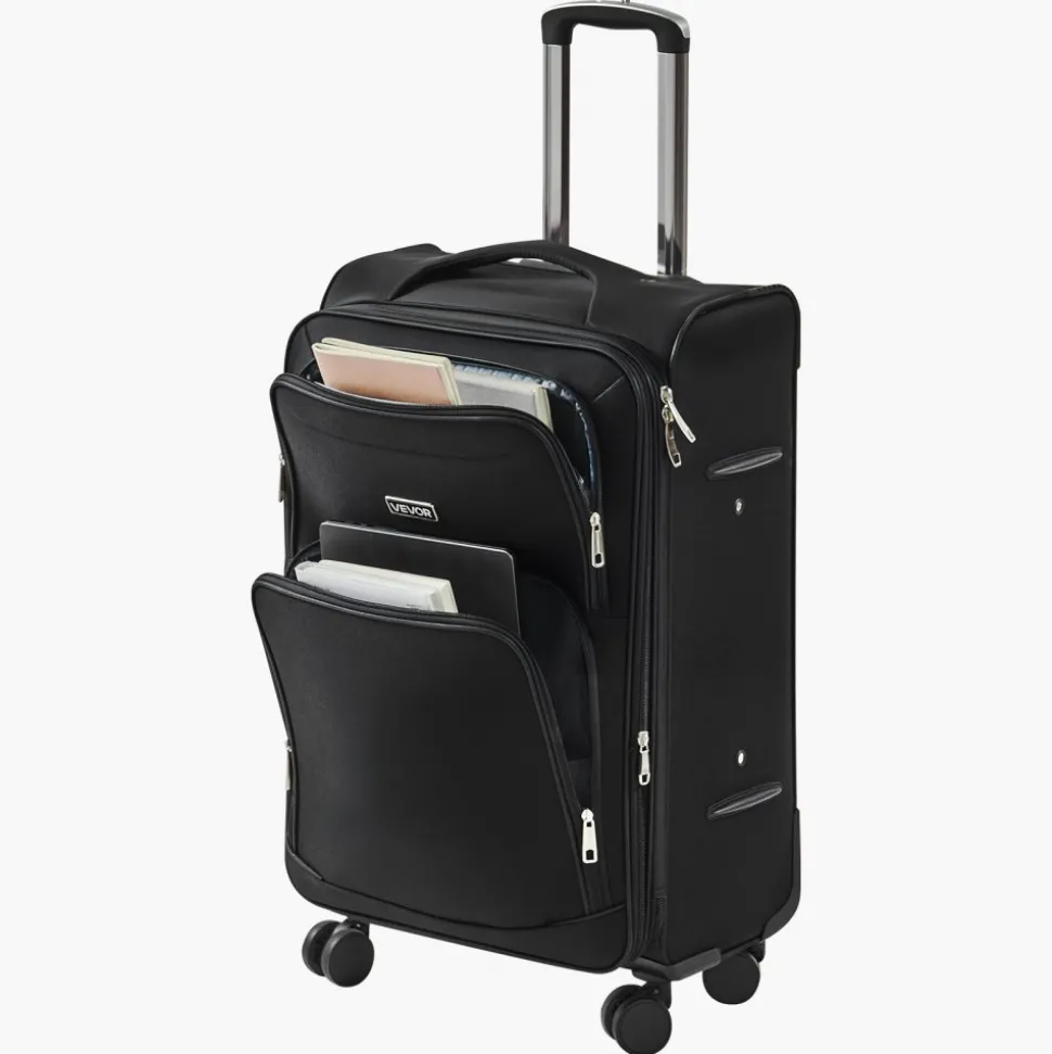 VEVOR Softside Expandable Luggage with Spinner Wheels, 24-Inch Softside Checked Medium Luggage, Lightweight Checked Suitcase with Expandable Zippered Pocket and TSA Lock, Black