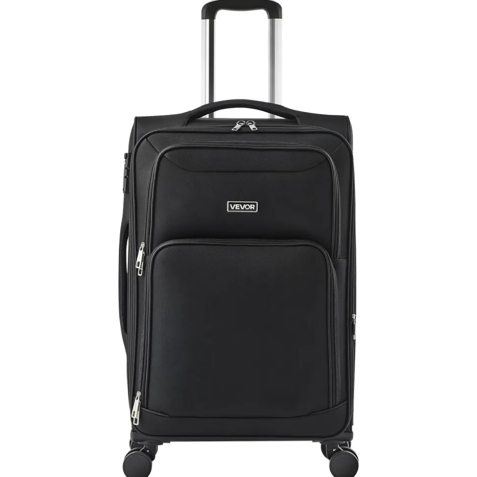 VEVOR Softside Expandable Luggage with Spinner Wheels, 24-Inch Softside Checked Medium Luggage, Lightweight Checked Suitcase with Expandable Zippered Pocket and TSA Lock, Black