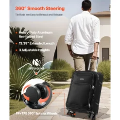 VEVOR Softside Expandable Luggage with Spinner Wheels, 24-Inch Softside Checked Medium Luggage, Lightweight Checked Suitcase with Expandable Zippered Pocket and TSA Lock, Black