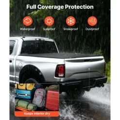 VEVOR Soft Tri-Fold Truck Bed Tonneau Cover, Compatible with 2009-2026 Dodge Ram 1500 (Incl. Classic & New) 5.7 ft (67.4 in) Bed, Fleetside Without Rambox, Split Tailgate, and Track System, Waterproof
