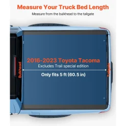 VEVOR Soft Tri-Fold Truck Bed Tonneau Cover, Compatible with 2016-2023 Toyota Tacoma (Excl. Trail Edition) 5 ft (60.5 in) Bed with Track Rail System, Fleetside, Waterproof Folding Truck Tonneau Cover