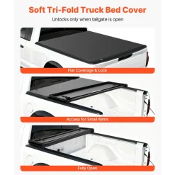 VEVOR Soft Tri-Fold Truck Bed Tonneau Cover, Compatible with 2015-2026 Ford F-150 5.5 ft (67.1 in) Bed, Waterproof Soft Folding Truck Tonneau Cover with 3-Layer PVC and Aluminum Alloy Support Bar