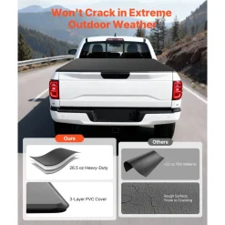 VEVOR Soft Tri-Fold Truck Bed Tonneau Cover, Compatible with 2015-2026 Ford F-150 5.5 ft (67.1 in) Bed, Waterproof Soft Folding Truck Tonneau Cover with 3-Layer PVC and Aluminum Alloy Support Bar
