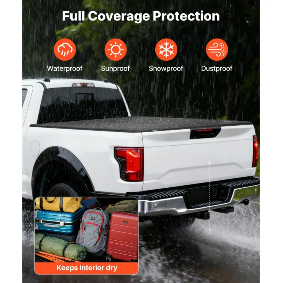 VEVOR Soft Tri-Fold Truck Bed Tonneau Cover, Compatible with 2015-2026 Ford F-150 5.5 ft (67.1 in) Bed, Waterproof Soft Folding Truck Tonneau Cover with 3-Layer PVC and Aluminum Alloy Support Bar