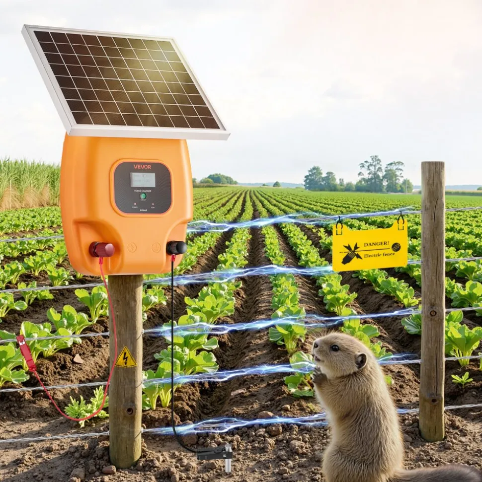 VEVOR Solar Fence Charger, 1J 10kV Solar Powered Fence Charger, 1.86 Miles Range, Electric Fence Energizer Kit, Keep Out Predators, 3 Days Runtime, for Livestock, Poultry, Garden Protection