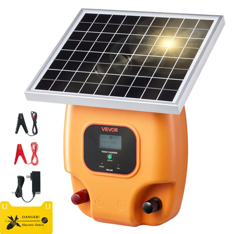 VEVOR Solar Fence Charger, 1J 10kV Solar Powered Fence Charger, 1.86 Miles Range, Electric Fence Energizer Kit, Keep Out Predators, 3 Days Runtime, for Livestock, Poultry, Garden Protection