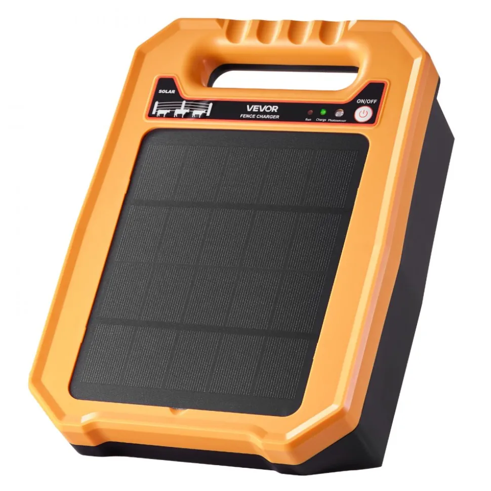 VEVOR Solar Fence Charger, 0.3J 8 kV Solar Powered Fence Charger, 1.86 Miles Range, Weather-Resistant Electric Fence Energizer Kit, 7 Days Runtime, for Livestock, Poultry, Garden Protection