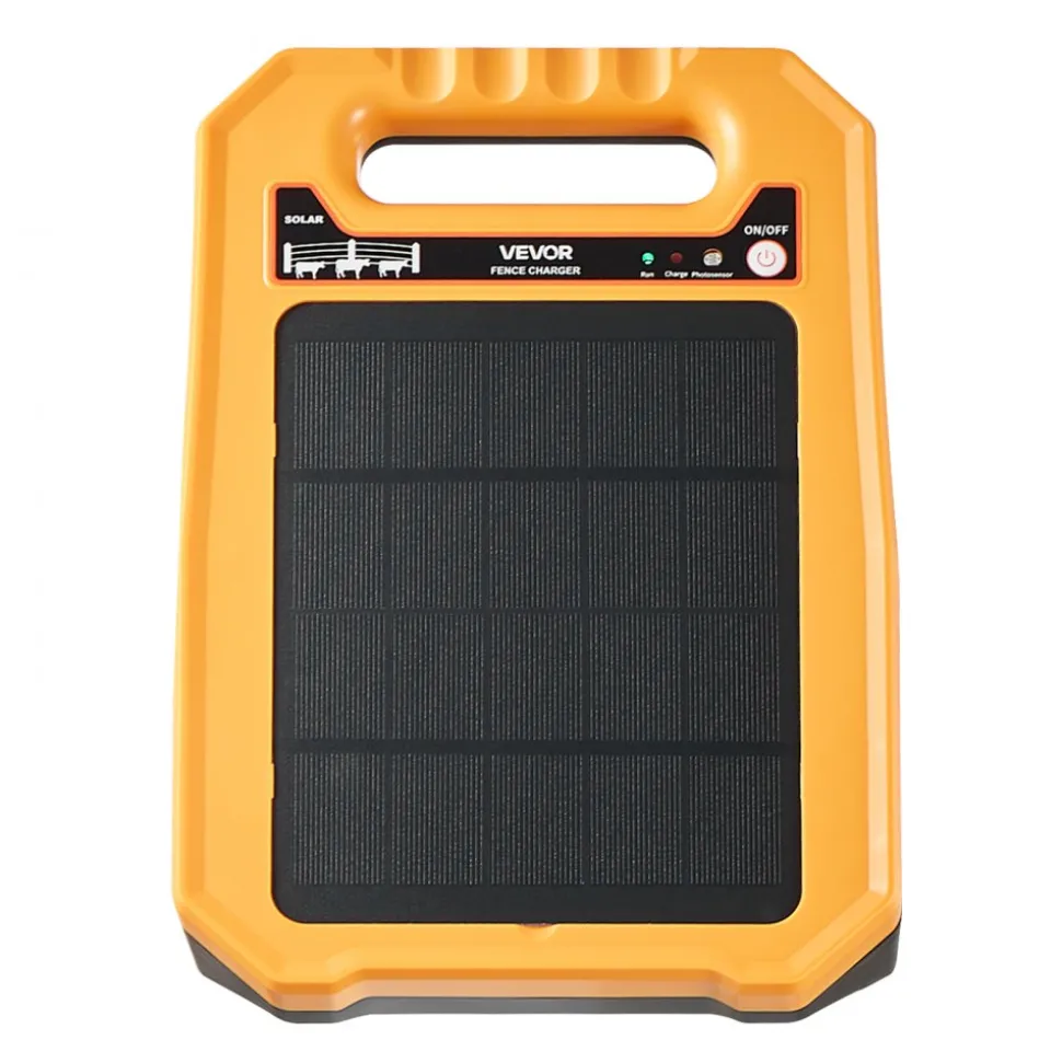 VEVOR Solar Fence Charger, 0.3J 8 kV Solar Powered Fence Charger, 1.86 Miles Range, Weather-Resistant Electric Fence Energizer Kit, 7 Days Runtime, for Livestock, Poultry, Garden Protection