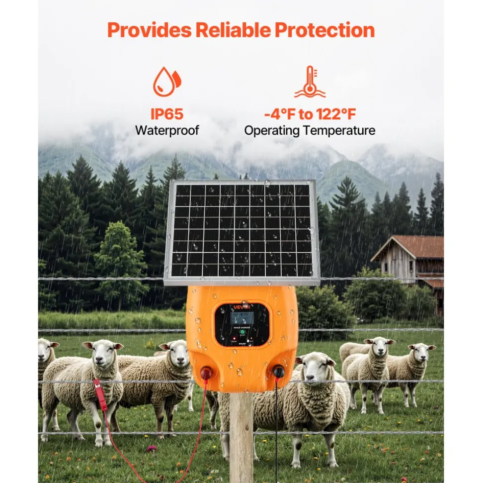 VEVOR Solar Fence Charger, 0.6J 8kV Solar Powered Fence Charger, 1.86 Miles Range, Electric Fence Energizer Kit, Keep Out Predators, 4-5 Days Runtime, for Livestock, Poultry, Garden Protection
