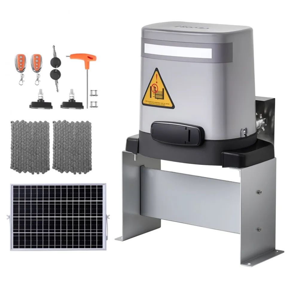 VEVOR Solar Gate Opener, 280W Electric Gate Opener for Doors up to 65.6ft 1799lbs, Chain Drive Sliding Fence Door Motor with Infrared Sensor & 2 Remote Controls, Driveway Gates Opening System