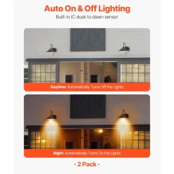 VEVOR Solar Outdoor Barn Light, 3 Lighting Modes and Motion Sensor, 2-Pack Gooseneck Light Fixture, Farmhouse Wall Sconce, with E27 Bulb Compatible, Waterproof for Porch, House, Entryway, Garage, Black