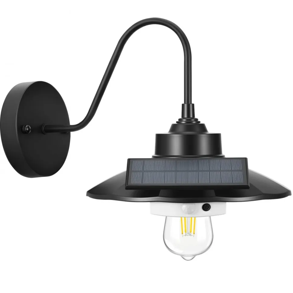 VEVOR Solar Outdoor Barn Light, 3 Lighting Modes and Motion Sensor, 2-Pack Gooseneck Light Fixture, Farmhouse Wall Sconce, with E27 Bulb Compatible, Waterproof for Porch, House, Entryway, Garage, Black