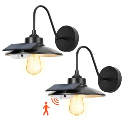 VEVOR Solar Outdoor Barn Light, 3 Lighting Modes and Motion Sensor, 2-Pack Gooseneck Light Fixture, Farmhouse Wall Sconce, with E27 Bulb Compatible, Waterproof for Porch, House, Entryway, Garage, Black