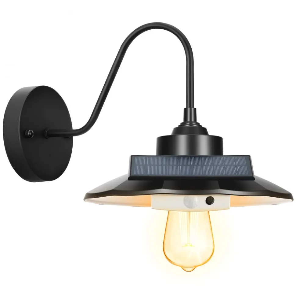 VEVOR Solar Outdoor Barn Light, 3 Lighting Modes and Motion Sensor, 2-Pack Gooseneck Light Fixture, Farmhouse Wall Sconce, with E27 Bulb Compatible, Waterproof for Porch, House, Entryway, Garage, Black