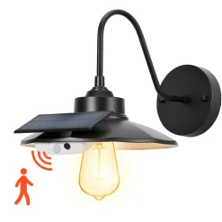VEVOR Solar Outdoor Barn Light, 3 Lighting Modes and Motion Sensor, 1-Pack Gooseneck Light Fixture,Farmhouse Wall Sconce, with E26 Bulb Compatible, Waterproof for Porch, House, Entryway, Garage, Black