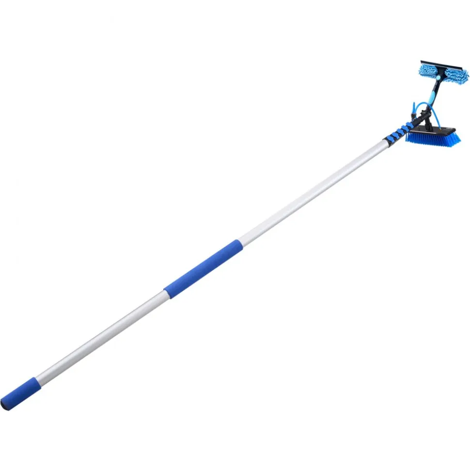 VEVOR Solar Panel Cleaning Kit, 15 ft, Water Fed Pole Kit with Cleaning Brush, Squeegee, Soap Dispenser, Extendable Aluminum Telescopic Pole, 180° Rotatable Brush Head, for Roof Mounted Solar Panels