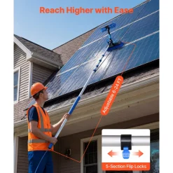 VEVOR Solar Panel Cleaning Kit, 24 ft, Water Fed Pole Kit with Cleaning Brush, Soap Dispenser, Extendable Aluminum Telescopic Pole, 180° Rotatable Brush Head, for Roof Mounted Solar Panels, Windows