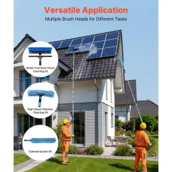 VEVOR Solar Panel Cleaning Kit, 39 ft, Water Fed Pole Kit with Cleaning Brush, Soap Dispenser, Extendable Aluminum Telescopic Pole, 180° Rotatable Brush Head, for Roof Mounted Solar Panels, Windows