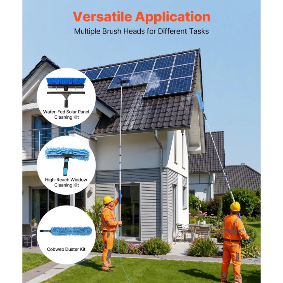 VEVOR Solar Panel Cleaning Kit, 39 ft, Water Fed Pole Kit with Cleaning Brush, Soap Dispenser, Extendable Aluminum Telescopic Pole, 180° Rotatable Brush Head, for Roof Mounted Solar Panels, Windows