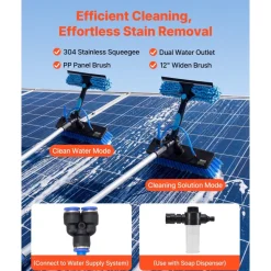 VEVOR Solar Panel Cleaning Kit, 39 ft, Water Fed Pole Kit with Cleaning Brush, Soap Dispenser, Extendable Aluminum Telescopic Pole, 180° Rotatable Brush Head, for Roof Mounted Solar Panels, Windows