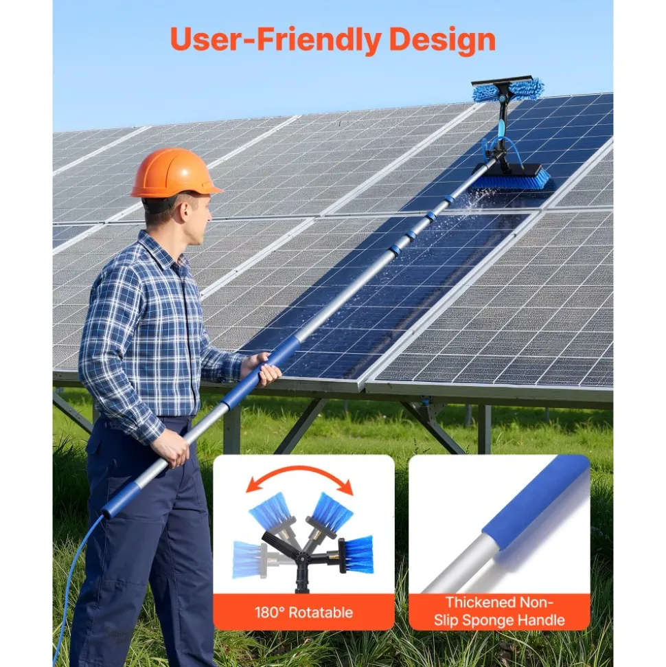 VEVOR Solar Panel Cleaning Kit, 39 ft, Water Fed Pole Kit with Cleaning Brush, Soap Dispenser, Extendable Aluminum Telescopic Pole, 180° Rotatable Brush Head, for Roof Mounted Solar Panels, Windows