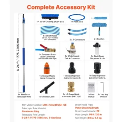 VEVOR Solar Panel Cleaning Kit, 39 ft, Water Fed Pole Kit with Cleaning Brush, Soap Dispenser, Extendable Aluminum Telescopic Pole, 180° Rotatable Brush Head, for Roof Mounted Solar Panels, Windows