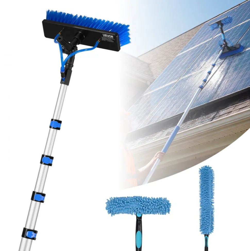 VEVOR Solar Panel Cleaning Kit, 39 ft, Water Fed Pole Kit with Cleaning Brush, Soap Dispenser, Extendable Aluminum Telescopic Pole, 180° Rotatable Brush Head, for Roof Mounted Solar Panels, Windows
