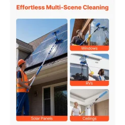 VEVOR Solar Panel Cleaning Kit, 39 ft, Water Fed Pole Kit with Cleaning Brush, Soap Dispenser, Extendable Aluminum Telescopic Pole, 180° Rotatable Brush Head, for Roof Mounted Solar Panels, Windows