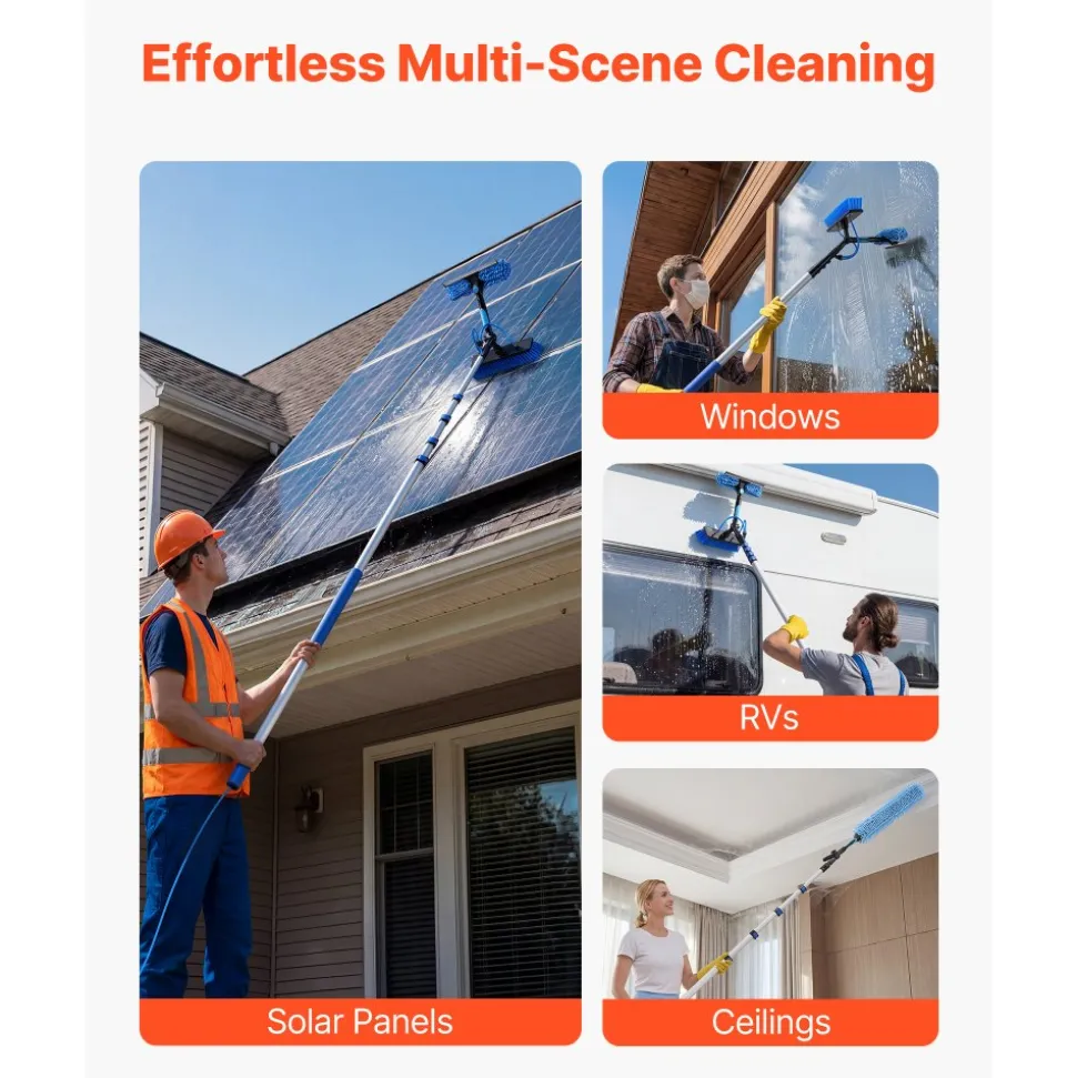 VEVOR Solar Panel Cleaning Kit, 39 ft, Water Fed Pole Kit with Cleaning Brush, Soap Dispenser, Extendable Aluminum Telescopic Pole, 180° Rotatable Brush Head, for Roof Mounted Solar Panels, Windows