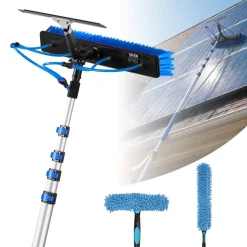 VEVOR Solar Panel Cleaning Kit, 26 ft, Water Fed Pole Kit with Cleaning Brush, Squeegee, Soap Dispenser, Extendable Aluminum Telescopic Pole, 180° Rotatable Brush Head, for Roof Mounted Solar Panels
