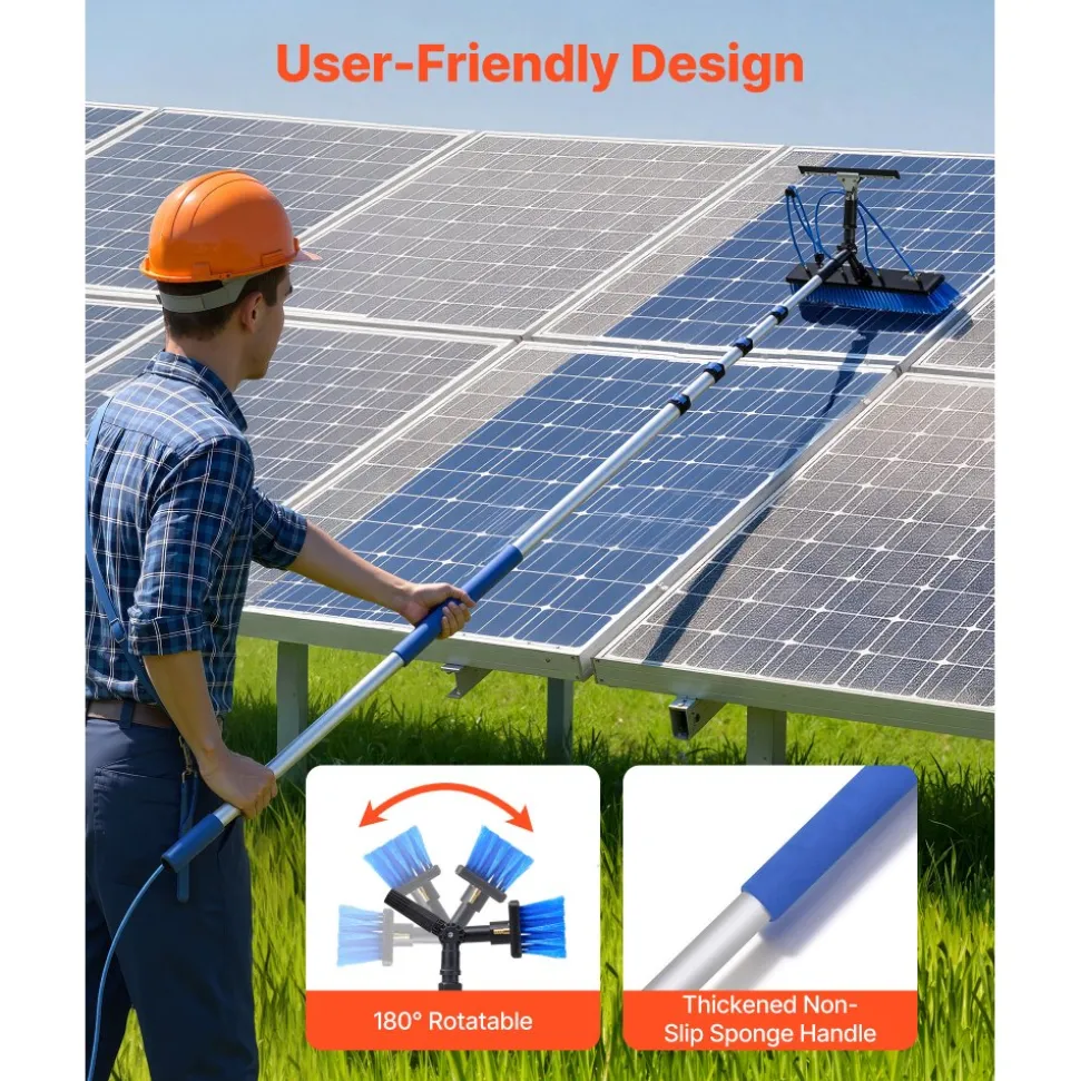 VEVOR Solar Panel Cleaning Kit, 26 ft, Water Fed Pole Kit with Cleaning Brush, Squeegee, Soap Dispenser, Extendable Aluminum Telescopic Pole, 180° Rotatable Brush Head, for Roof Mounted Solar Panels