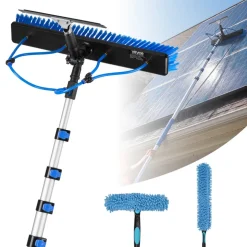 VEVOR Solar Panel Cleaning Kit, 33 ft, Water Fed Pole Kit with Cleaning Brush, Squeegee, Soap Dispenser, Extendable Aluminum Telescopic Pole, 180° Rotatable Brush Head, for Roof Mounted Solar Panels
