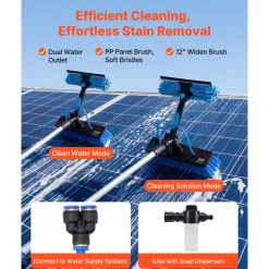 VEVOR Solar Panel Cleaning Kit, 20 ft, Water Fed Pole Kit with Cleaning Brush, Soap Dispenser, Extendable Aluminum Telescopic Pole, 180° Rotatable Brush Head, for Roof Mounted Solar Panels, Windows