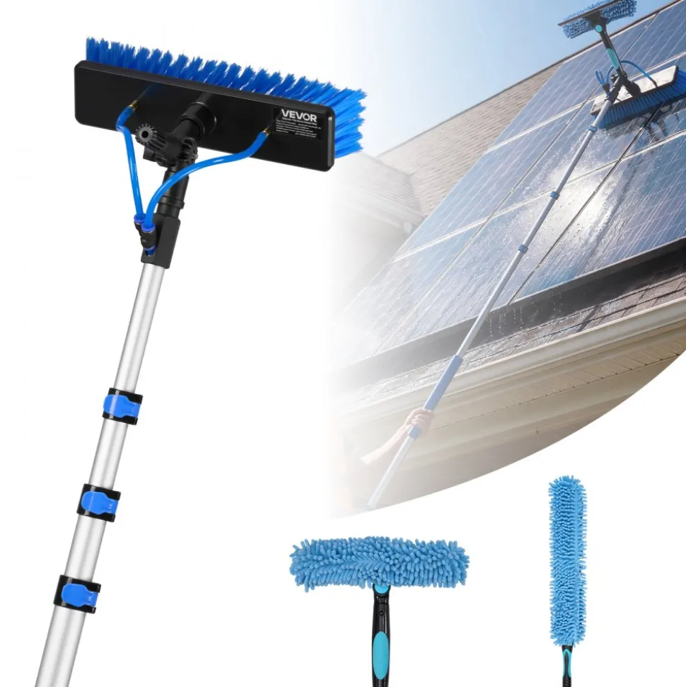 VEVOR Solar Panel Cleaning Kit, 20 ft, Water Fed Pole Kit with Cleaning Brush, Soap Dispenser, Extendable Aluminum Telescopic Pole, 180° Rotatable Brush Head, for Roof Mounted Solar Panels, Windows