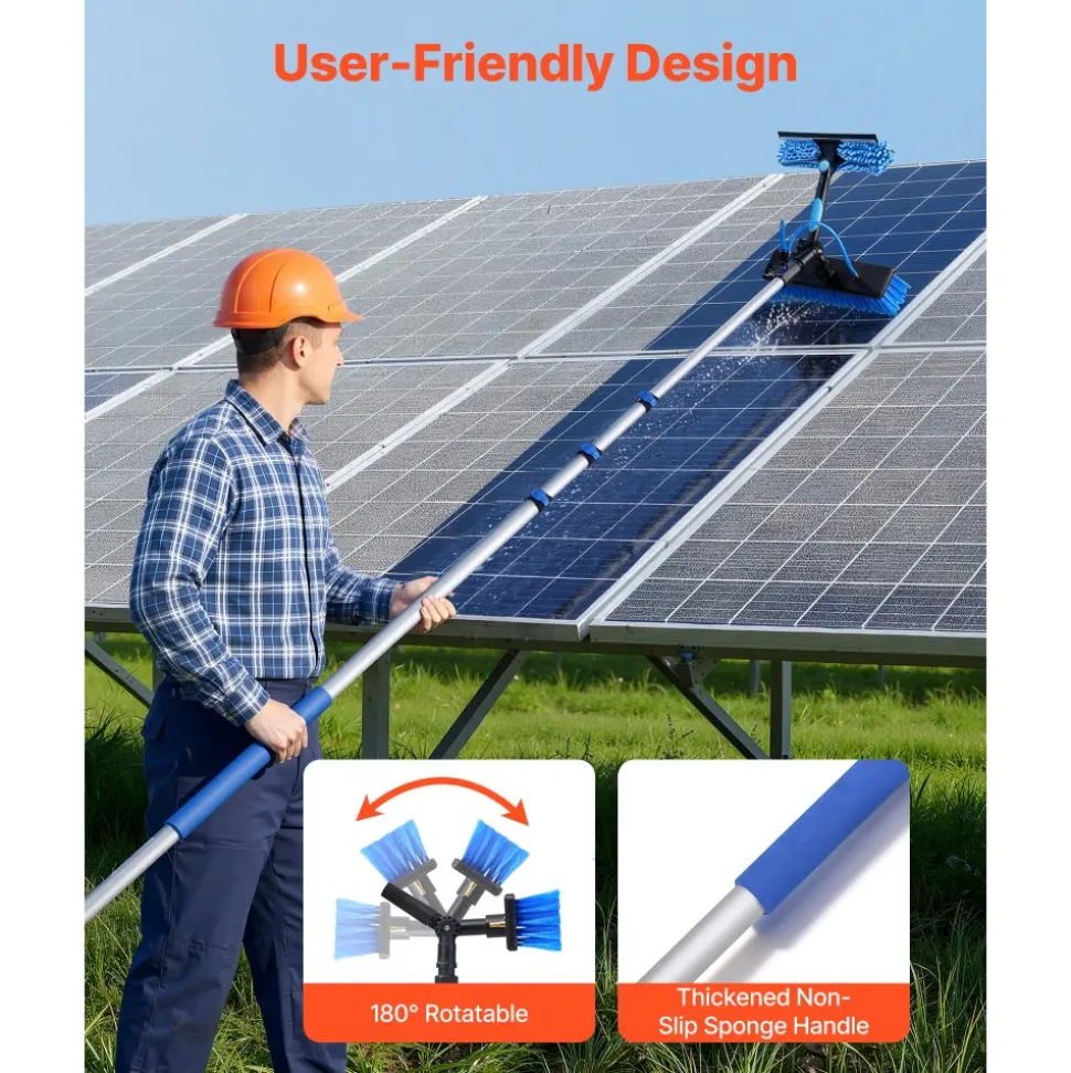 VEVOR Solar Panel Cleaning Kit, 20 ft, Water Fed Pole Kit with Cleaning Brush, Soap Dispenser, Extendable Aluminum Telescopic Pole, 180° Rotatable Brush Head, for Roof Mounted Solar Panels, Windows