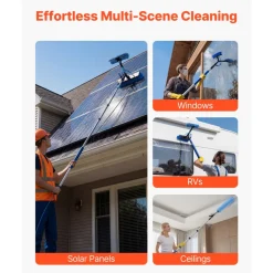 VEVOR Solar Panel Cleaning Kit, 20 ft, Water Fed Pole Kit with Cleaning Brush, Soap Dispenser, Extendable Aluminum Telescopic Pole, 180° Rotatable Brush Head, for Roof Mounted Solar Panels, Windows