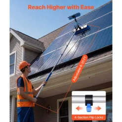 VEVOR Solar Panel Cleaning Kit, 20 ft, Water Fed Pole Kit with Cleaning Brush, Soap Dispenser, Extendable Aluminum Telescopic Pole, 180° Rotatable Brush Head, for Roof Mounted Solar Panels, Windows