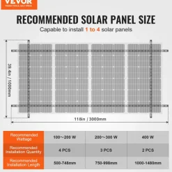 VEVOR Solar Panel Mounting Brackets, 30°-60° Adjustable Multi-Pieces Solar Panel Brackets for 1-4PCS Solar Panels, Carbon Steel Ground Mount Solar Panel Stand for Farms, RVs, Boats, Off-Grid System