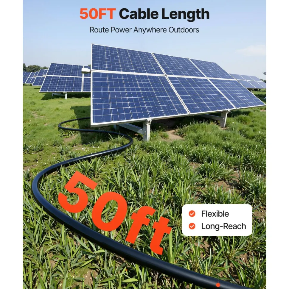 VEVOR Solar Panel Wire, 50 ft Black + 50 ft Red Kit, 10 AWG (6 mm²) Solar Panel Extension Cable, PV Tinned Copper Wire, for Outdoor Home Off-Grid Photovoltaic Systems Automotive RV Boat Marine, IP67
