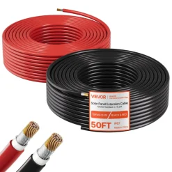 VEVOR Solar Panel Wire, 50 ft Black + 50 ft Red Kit, 10 AWG (6 mm²) Solar Panel Extension Cable, PV Tinned Copper Wire, for Outdoor Home Off-Grid Photovoltaic Systems Automotive RV Boat Marine, IP67