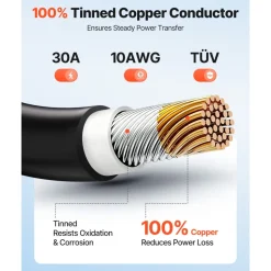 VEVOR Solar Panel Wire, 100 ft Black + 100 ft Red Kit, 10 AWG (6 mm²) Solar Panel Extension Cable, PV Tinned Copper Wire, for Outdoor Home Off-Grid Photovoltaic Systems Automotive RV Boat Marine, IP67