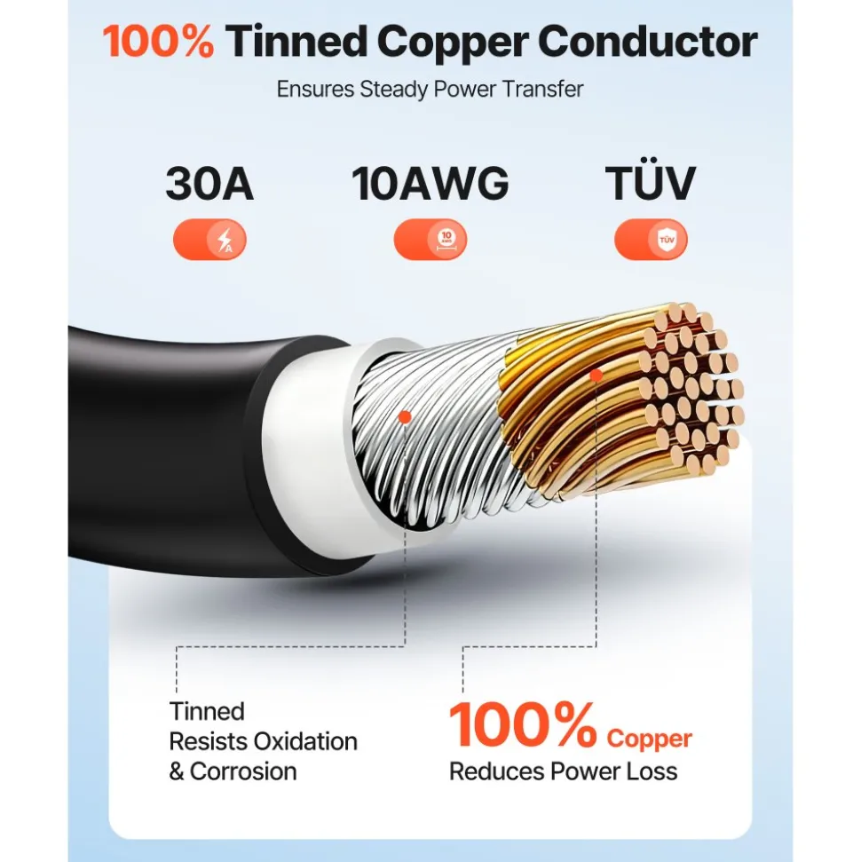 VEVOR Solar Panel Wire, 100 ft Black + 100 ft Red Kit, 10 AWG (6 mm²) Solar Panel Extension Cable, PV Tinned Copper Wire, for Outdoor Home Off-Grid Photovoltaic Systems Automotive RV Boat Marine, IP67
