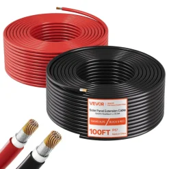 VEVOR Solar Panel Wire, 100 ft Black + 100 ft Red Kit, 10 AWG (6 mm²) Solar Panel Extension Cable, PV Tinned Copper Wire, for Outdoor Home Off-Grid Photovoltaic Systems Automotive RV Boat Marine, IP67