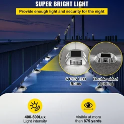 VEVOR Solar Pathway Lights, 12-Pack, White, Includes Screws, Weatherproof Outdoor Deck Lights, 6 LED, Ideal for Garden Paths, Walkways, Driveways & Steps