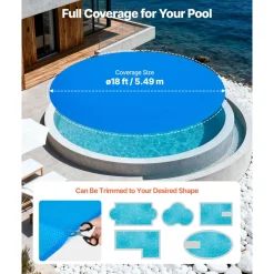 VEVOR Solar Pool Cover, 18 ft Round Pool Bubble Cover, 12 Mil Pools Solar Blanket with Bubble & PE Material, Daytime Heat Absorption, Nighttime Heat Retention, Heat Retaining Solars Covers, Blue