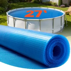 VEVOR Solar Pool Cover, 27 ft Round Pool Bubble Cover, 16 Mil Pools Solar Blanket with Bubble & PE Material, Daytime Heat Absorption, Nighttime Heat Retention, Heat Retaining Solars Covers, Blue