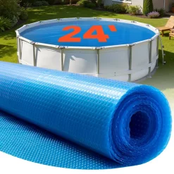 VEVOR Solar Pool Cover, 24 ft Round Pool Bubble Cover, 16 Mil Pools Solar Blanket with Bubble & PE Material, Daytime Heat Absorption, Nighttime Heat Retention, Heat Retaining Solars Covers, Blue